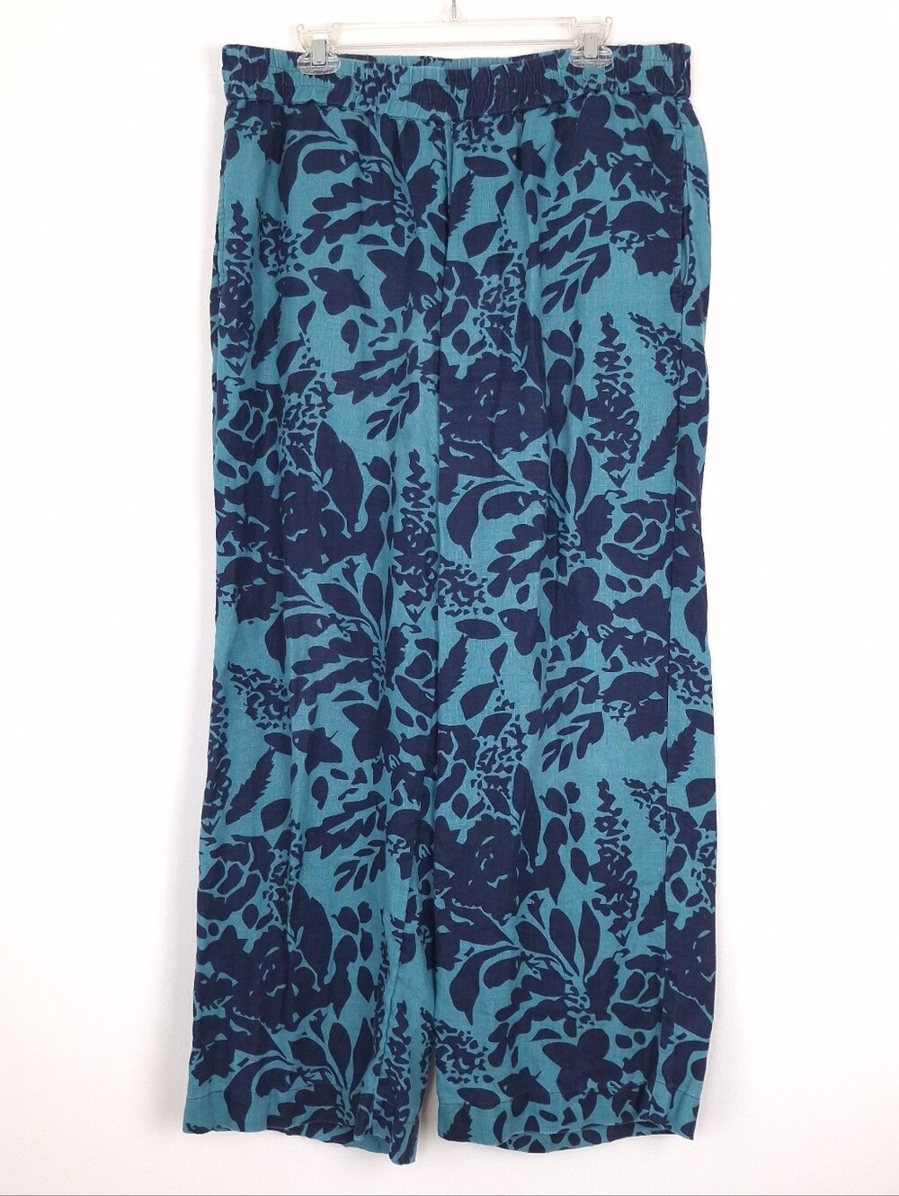 Soft Surroundings linen wide leg pants floral beach vacation resort wear pull on